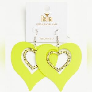 Reina NWT Neon Yellow Heart Earrings